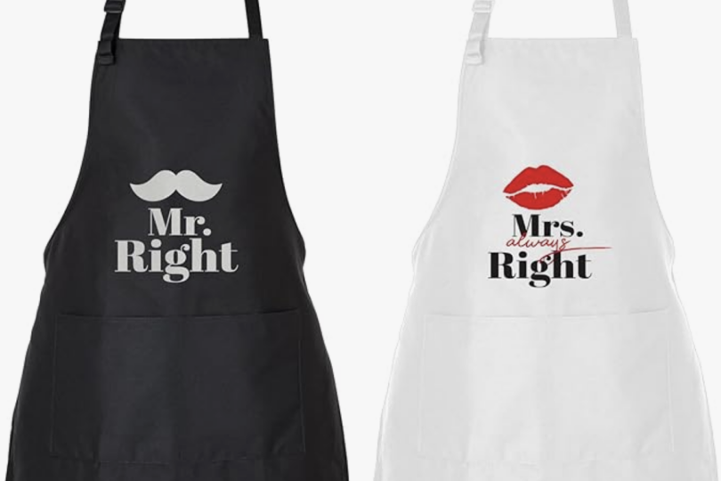 Mr Right and Mrs Always Right matching couples aprons, valentines gifts for him